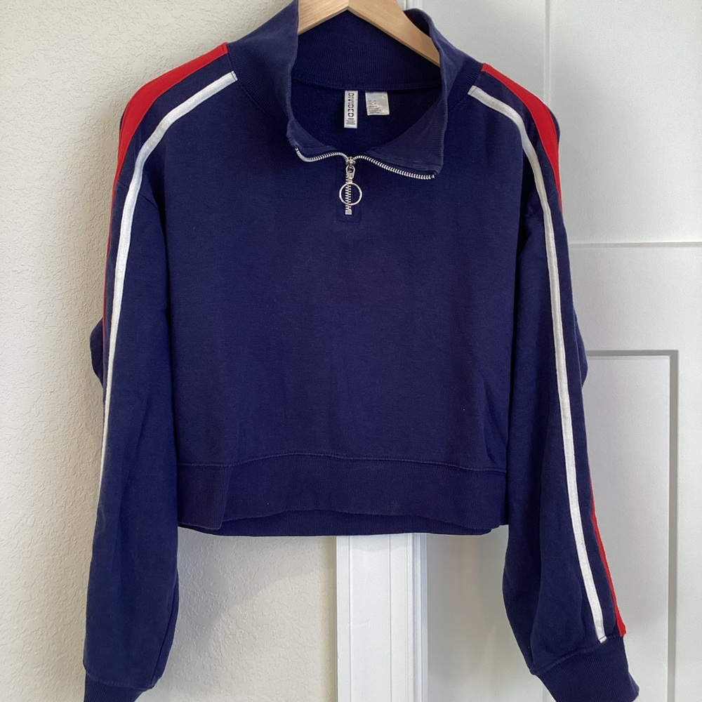 H&M Long-Sleeve Sport Stripe Sweatshirt Medium Blue